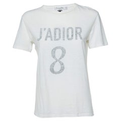 Dior Ivory J'Adior 8 Print Cotton & Linen Crew Neck T-Shirt S