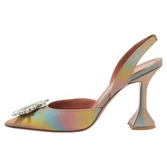 Amina Muaddi Multicolor Iridescent PVC Begum Slingback Pumps Size 38.5