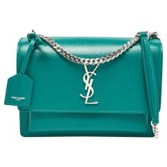 Saint Laurent Green Leather Medium Sunset Shoulder Bag
