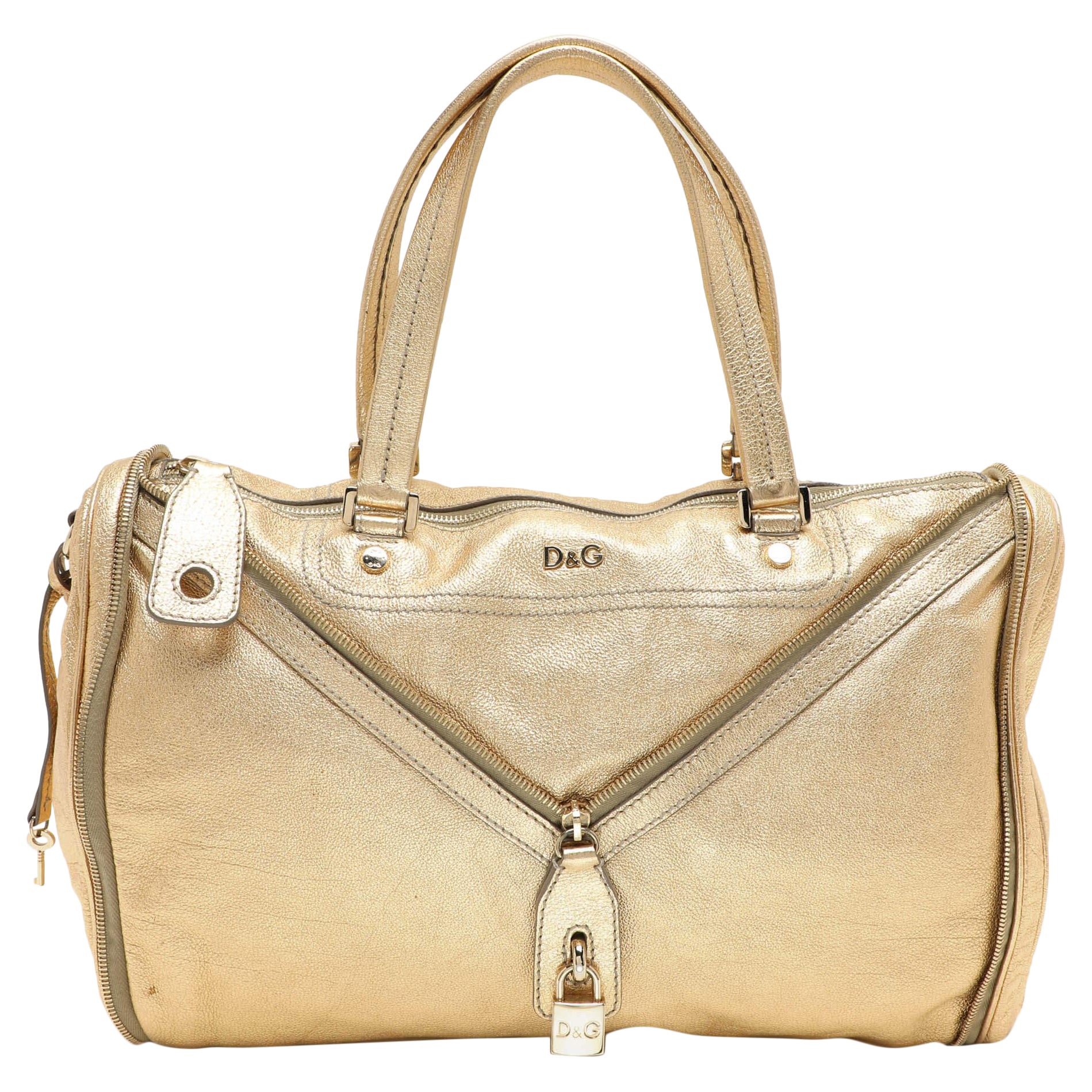 Satchel Vilma de piel dorada con cremallera D&G