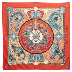 Hermès Red Printed Silk  Reve d'Australie Square Scarf
