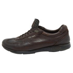 Prada Sport Dark Brown Leather Low Top Sneakers Size 42