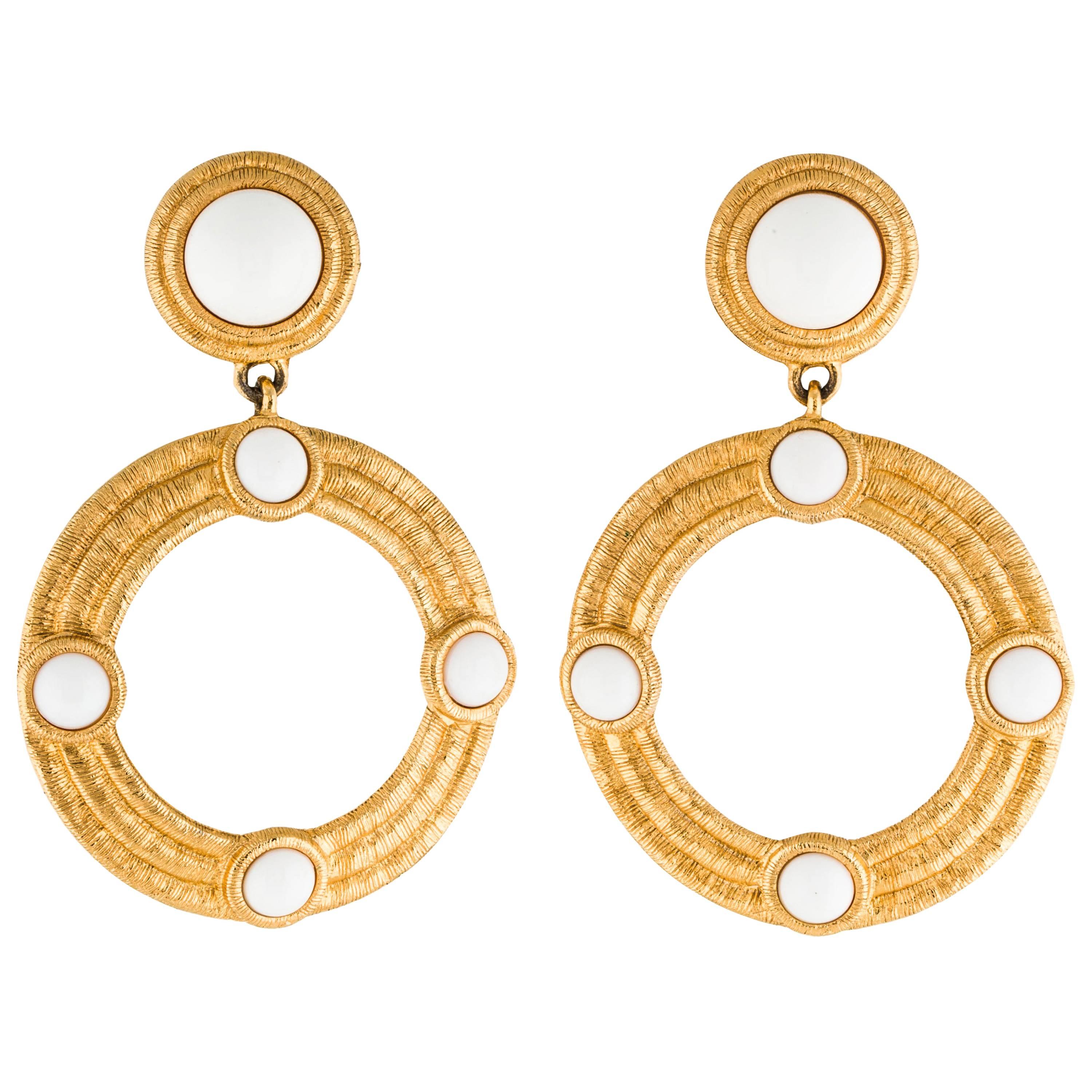 Givenchy Vintage Textured Gold Resin Doorknocker Statement Hoop Evening Earrings