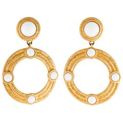 Givenchy Vintage Textured Gold Resin Doorknocker Statement Hoop Evening Earrings
