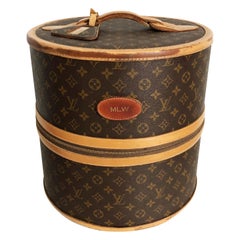Louis Vuitton French Company Round Hat Box Wig Case Monogram Travel Bag Vintage