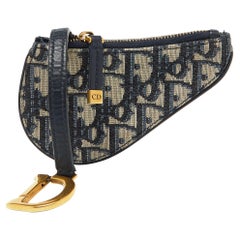 Dior Navy Blue Oblique Fabric Saddle Coin Purse