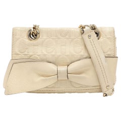 CH Carolina Herrera Cream Monogram Leather Audrey Shoulder Bag