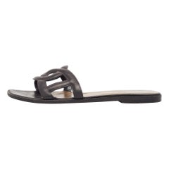 Hermes Black Leather Aloha Flat Sandals Size 41