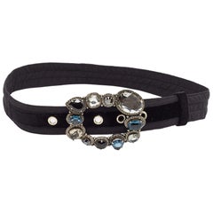 Lanvin Black Satin Crystal Embellished Buckle Waist Belt Belt S