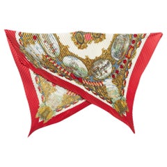 Hermes Red L'Entente Cordiale Silk Plissé Scarf