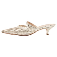 Dior Gold gewebte Teddy-D Pantoletten aus Leder Größe 36,5