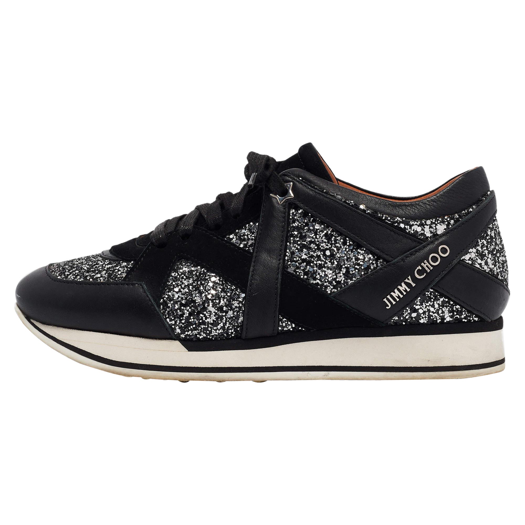 Jimmy Choo Baskets basses en daim et paillettes noires 39
