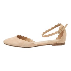 Chloe Beige Wildleder Lauren Ballettschuhe mit Wellenschliff Knöchelriemen Größe 37,5
