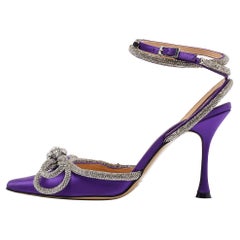 Mach & Mach Purple Satin Crystal Embellished Double Bow Pumps Size 38.5