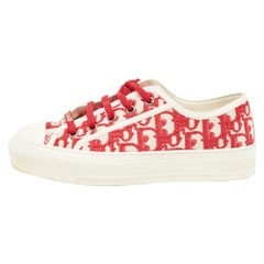 Dior Red Oblique Canvas Walk'n'Dior Sneakers Size 36.5