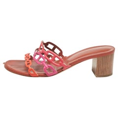 Hermes Sandali con Tacco a Blocco in Pelle Multicolor Chaine D'Ancre Taglia 38.5