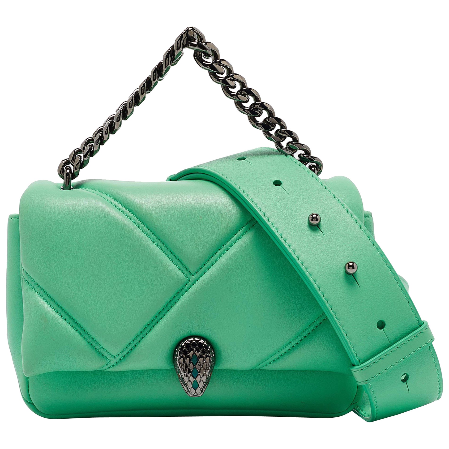 Bvlgari Green Quilted Leather Mini Serpenti Cabochon Crossbody Bag