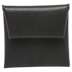 Used Hermes Noir Chevre Leather Bastia Change Purse