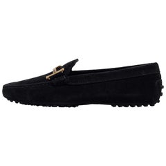 Tod's Black Suede Gommino Double T Slip On Loafers Size 37