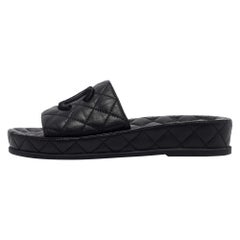 Chanel Black Quilted Leather CC Slide Sandals Size 37