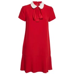 RED Valentino Red Sateen Peter Pan Bow Collar Mini Dress S