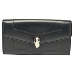 Bvlgari Black Leather Serpenti Forever Continental Wallet