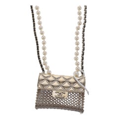 Chanel Micro Flap Bag Charm Chain Long Necklace with Matelasse and Pearl Chain
