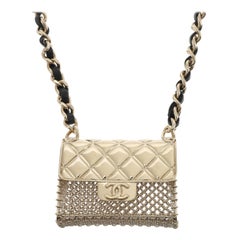 Chanel Micro Flap Bag Charm Chain Choker Necklace with Matelasse Chain