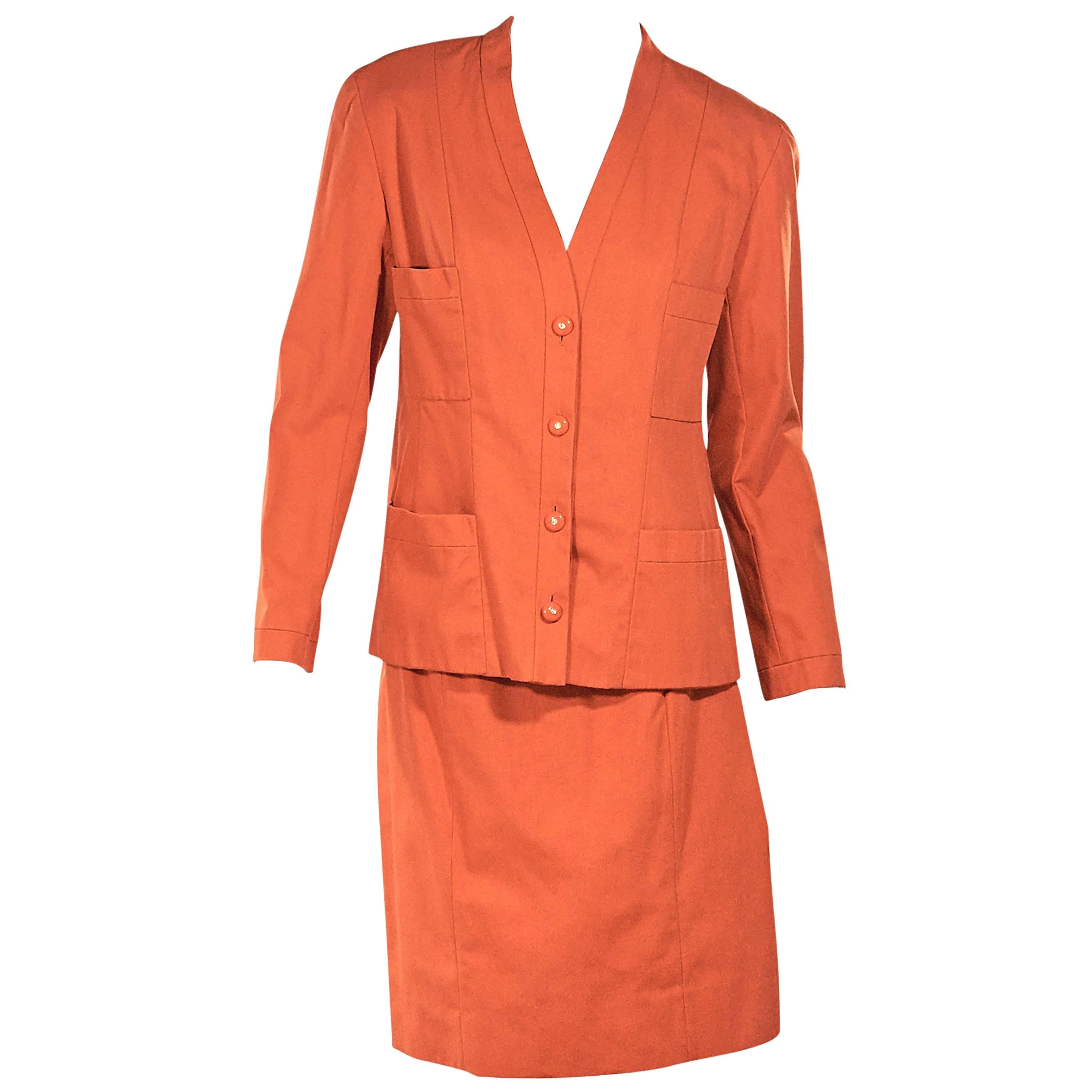 Orange Vintage Chanel Skirt Suit Set