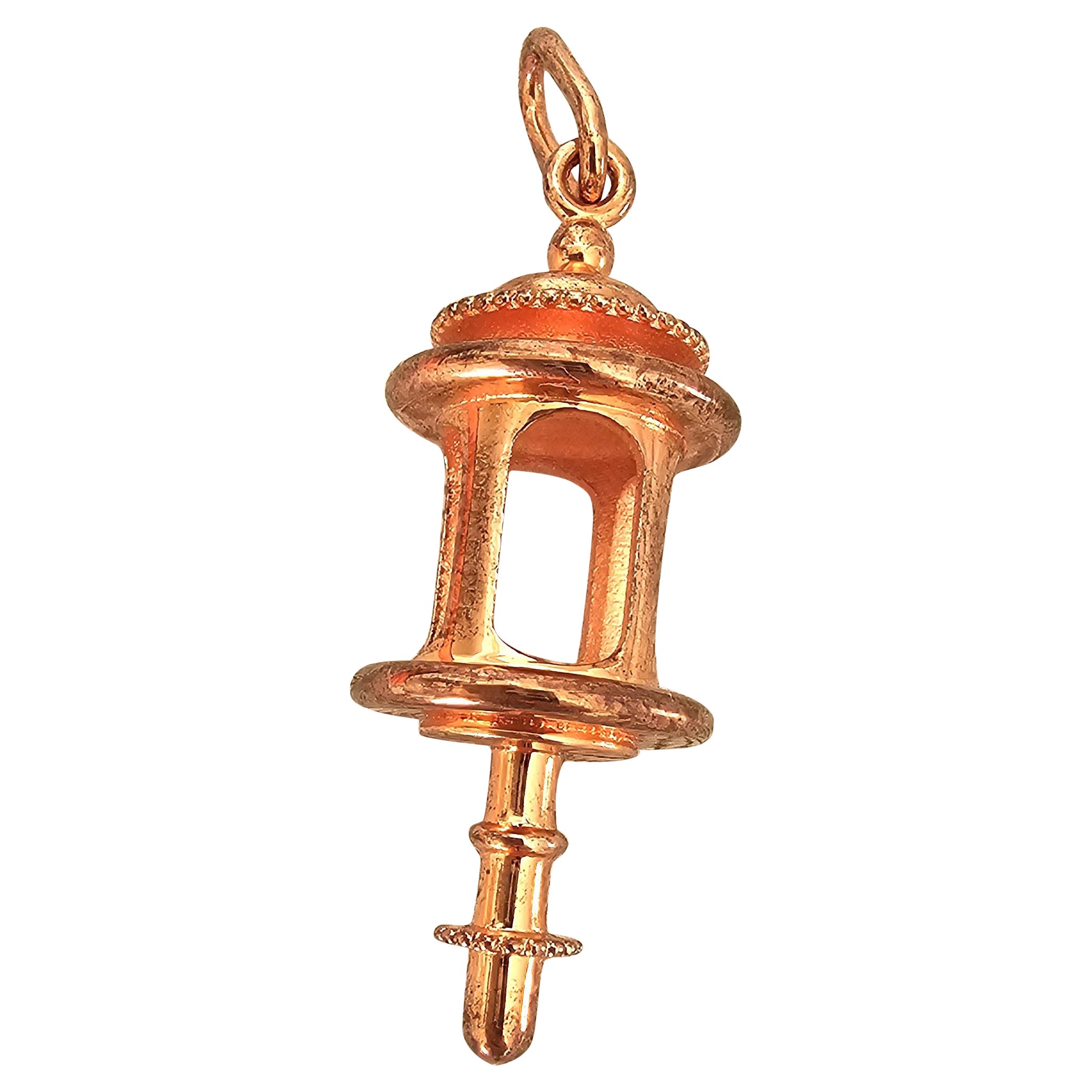 Vintage Hermes Plated Pink Gold LANTERNE Charm Pendant Amulette Breloque For Sale
