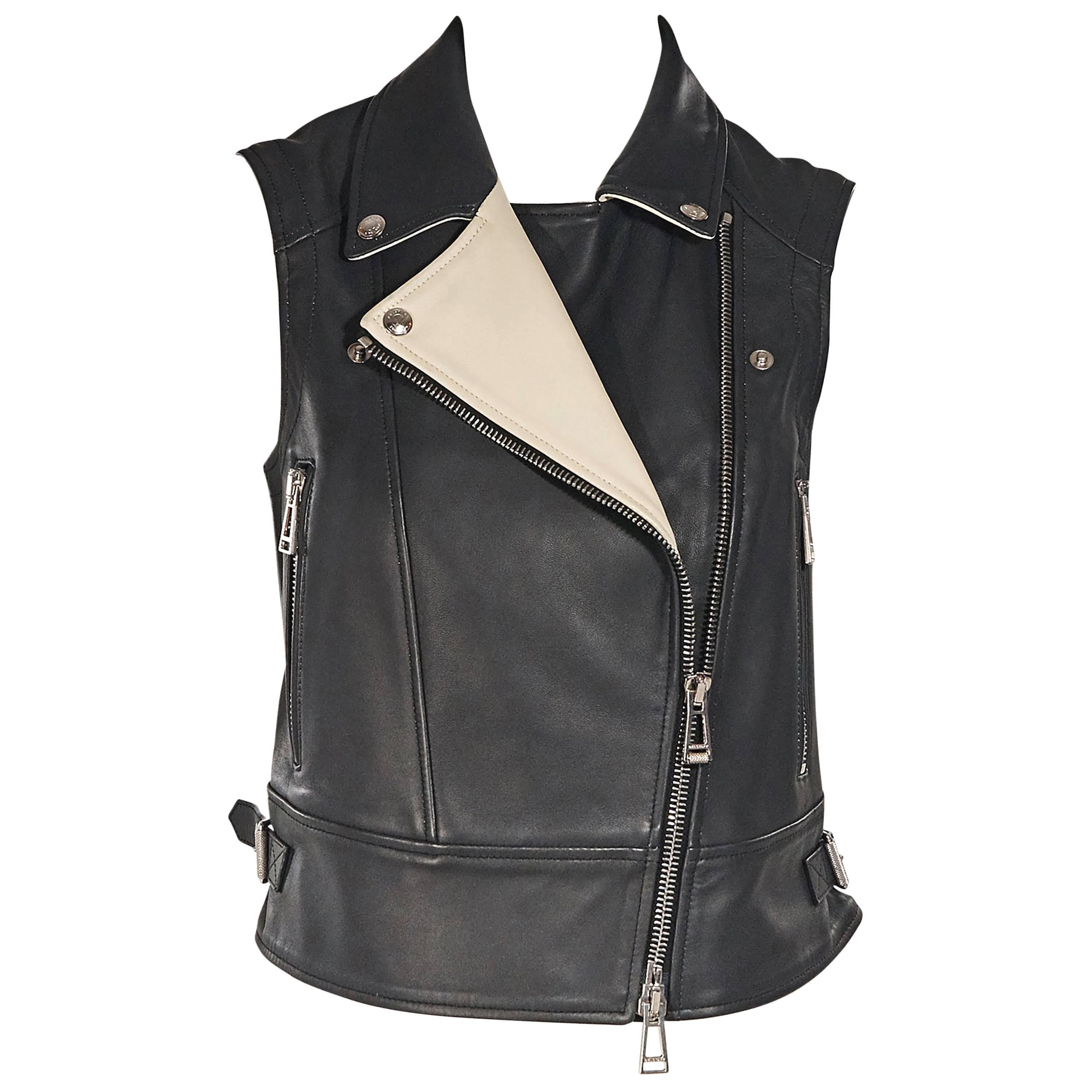 Black Belstaff Leather Moto Vest