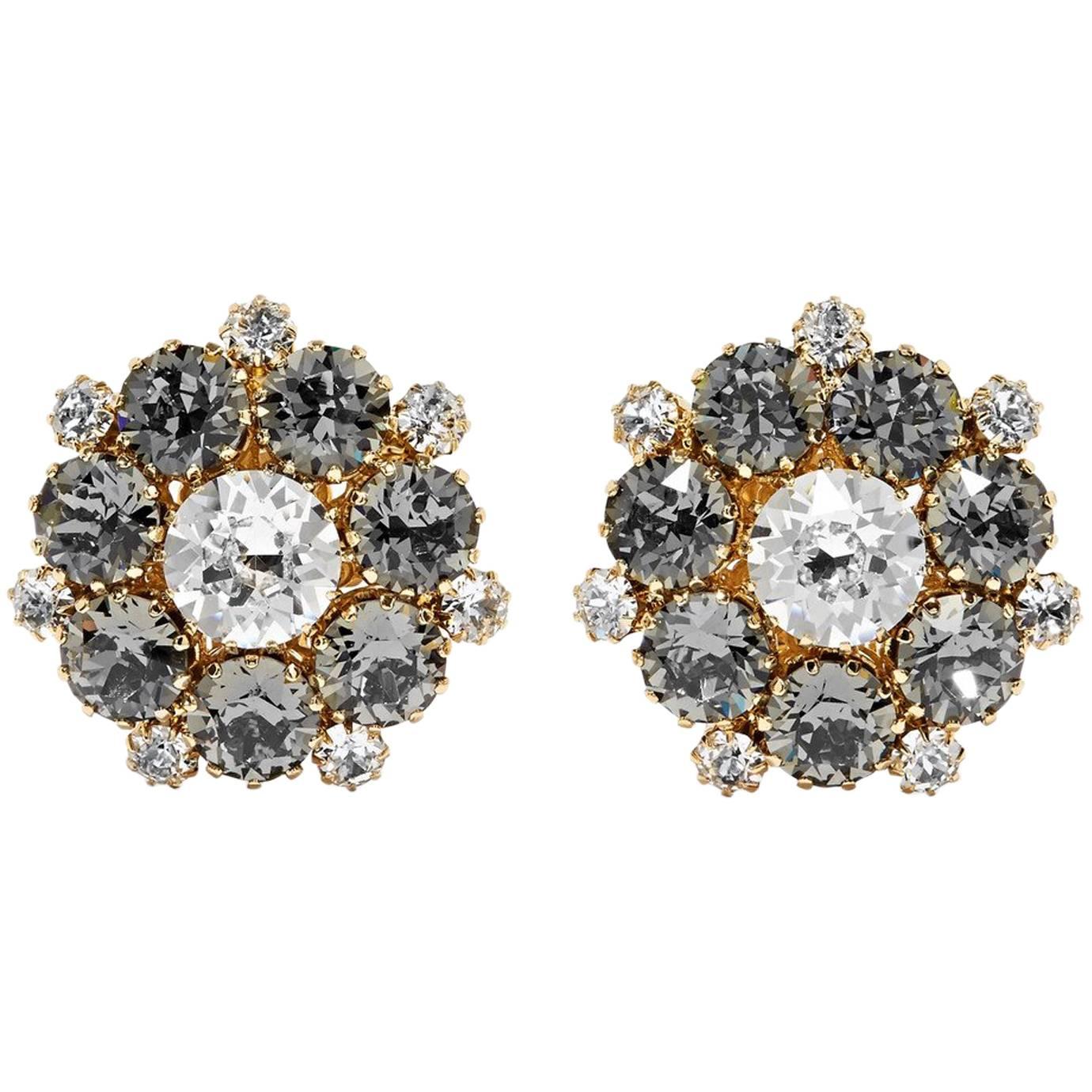 Dolce & Gabbana NEW & SOLD OUT Gunmetal Crystal Starburst Evening Stud Earrings