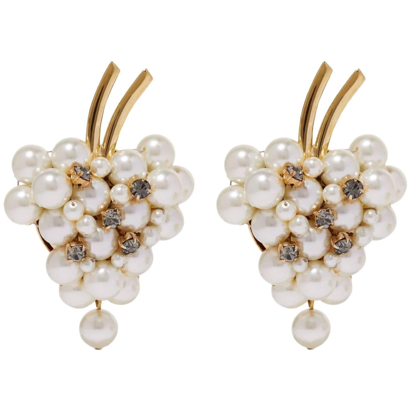 Dolce & Gabbana NEW & SOLD OUT Pearl Gold Crystal Grape Evening Earrings 