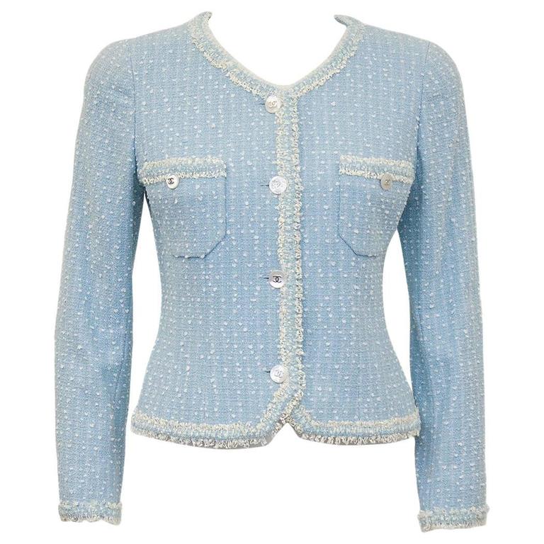 bilag ujævnheder forarbejdning Spring 1997 Chanel Baby Blue Boucle Jacket at 1stDibs | light blue boucle  jacket, pale blue boucle jacket, light blue chanel jacket