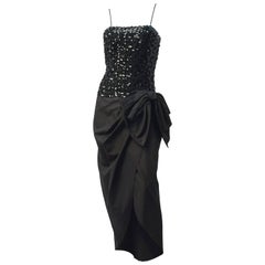 Used 80s Black Sequin Cocktail Dress
