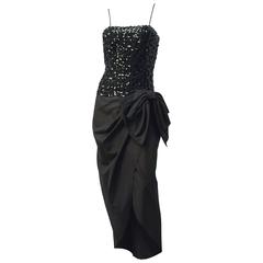 80s Black Sequin Cocktail Dress 6