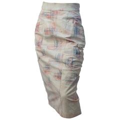 Retro 80s Pastel Abstract Leather Pencil Skirt