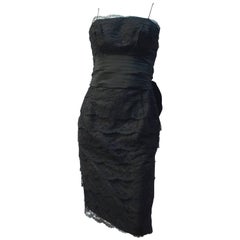 Vintage 50s Black Lace Tiered Dress with Back Bow 