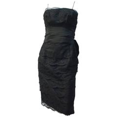 50s Black Lace Tiered Dress with Back Bow 4