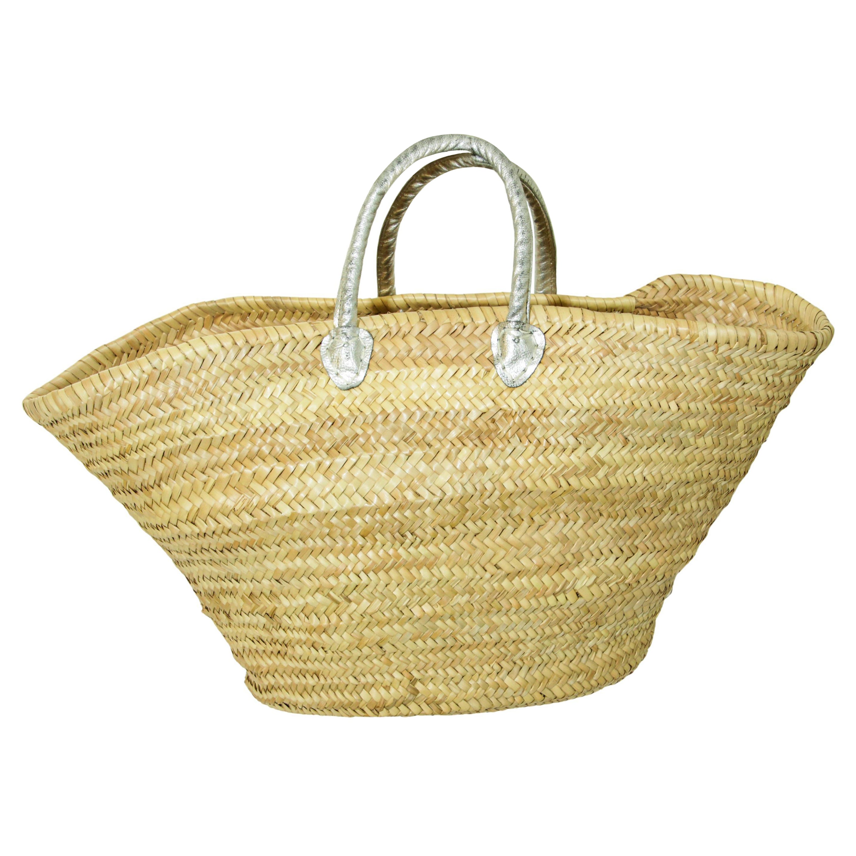 French Moroccan Market Basket with Leather Handles