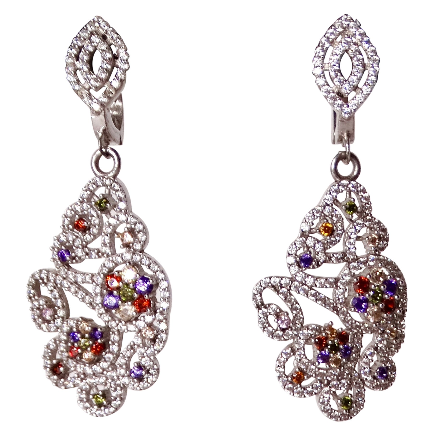 1990s Multicolor Crystal Openwork Dangle Earrings