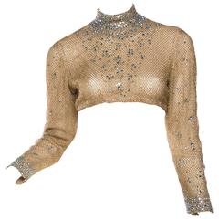 1960s Fabulous Crystal Encrusted Gold Net Top