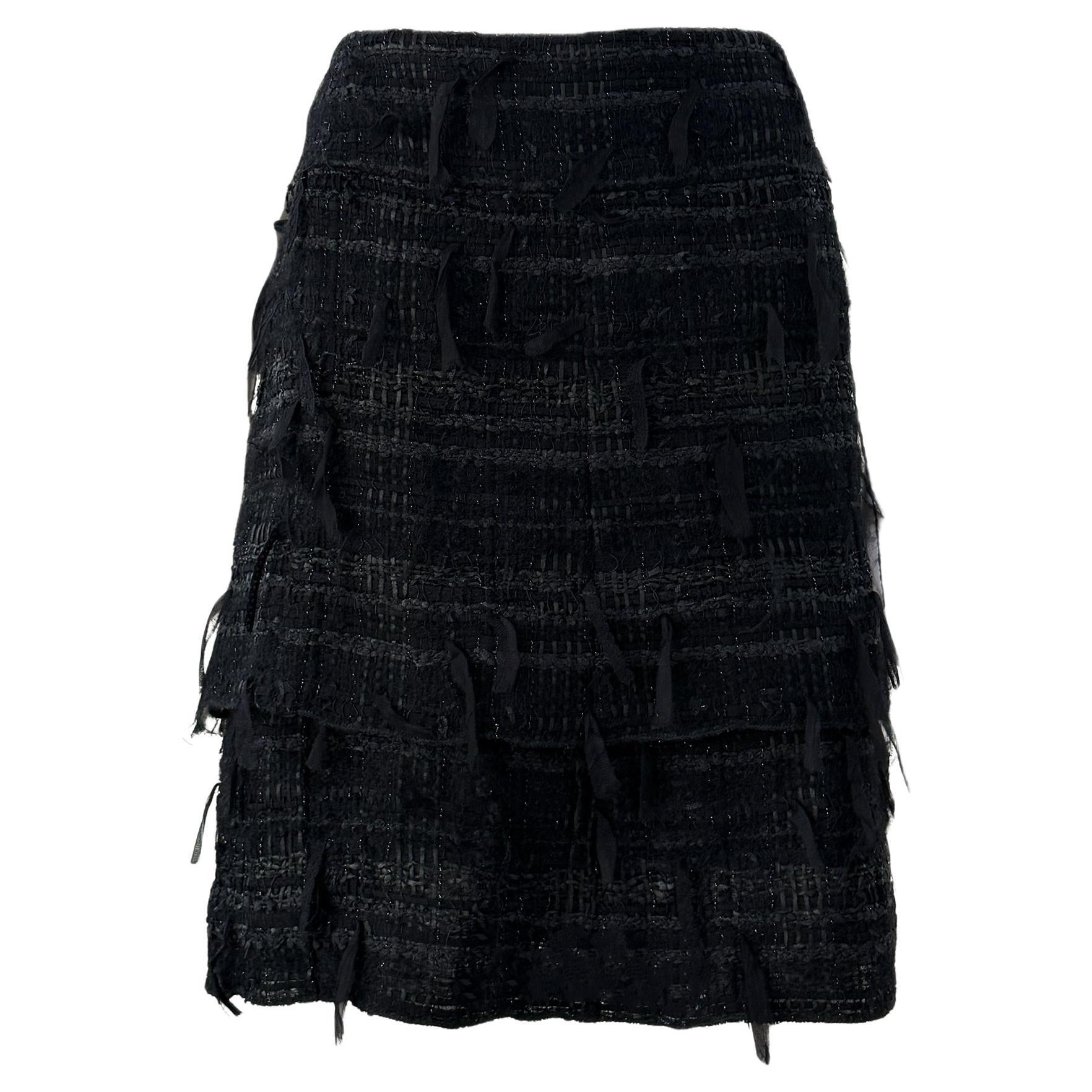 Chanel Exquisite Black Ribbon Tweed Skirt 46 FR