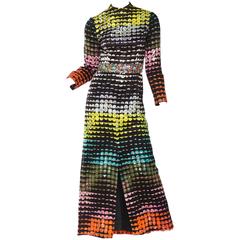 Epic Op-Art Print Dress with Crystal and Sequin Beading
