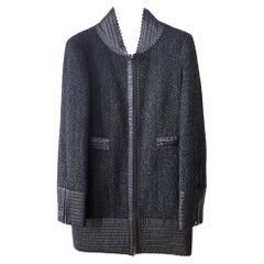 Chanel Leather Detail Black Tweed Jacket 38 FR