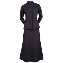 1990's ISSEY MIYAKE navy blue jacket and skirt with top-stitching 11