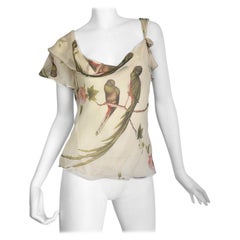 ALEXANDER MCQUEEN ss2007 « SARABANDE » BEIGE SILK BIRDS PRINT TANK TOP