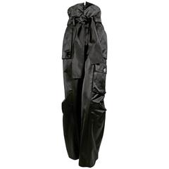 SONIA RYKIEL high waist black satin cargo pants