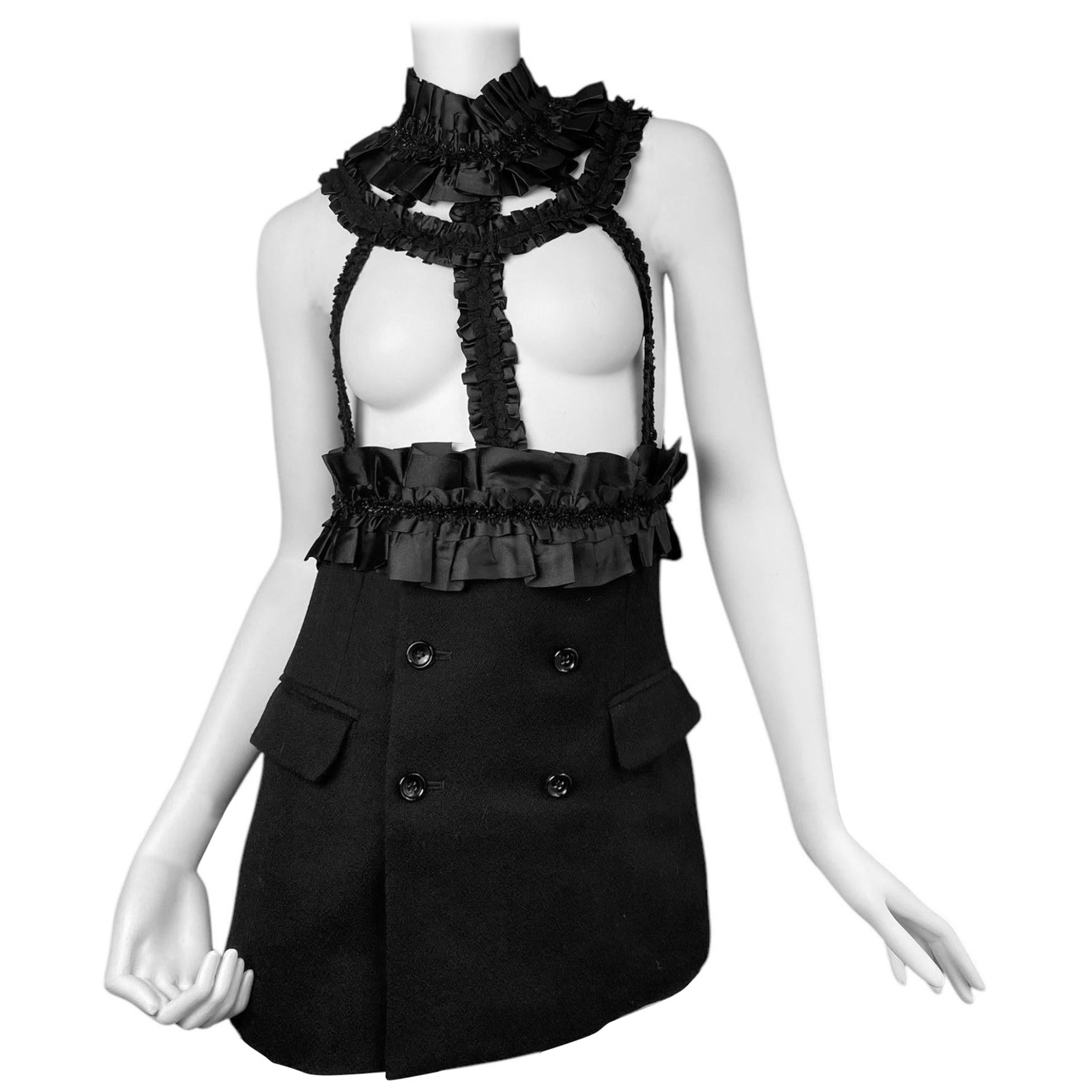 COMME DES GARÇONS fw2008 BLACK RUFFLES HARNESS MINI DRESS en vente