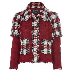Chaqueta de tweed burdeos estilo Chanel Iconic Anna Wintour 34 FR